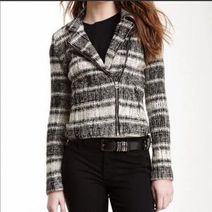 🛑SOLD🛑Lucky Brand Size L Plaid Ivory Black Moto Zipper Jacket